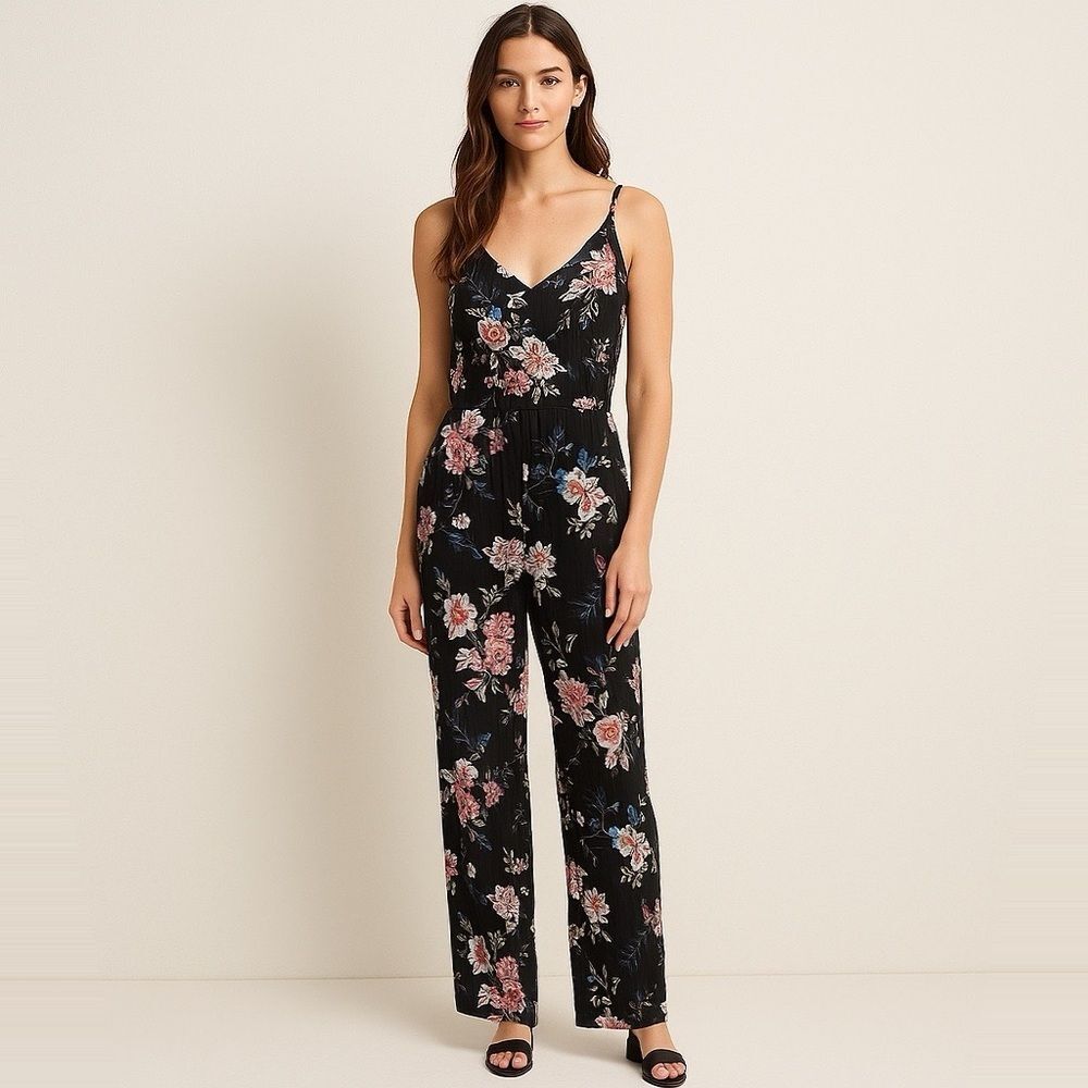 Anthropologie Floral Black Jumpsuit Small